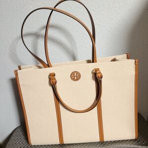 Tory Burch Beige and Brown Tote Bag Gently Used